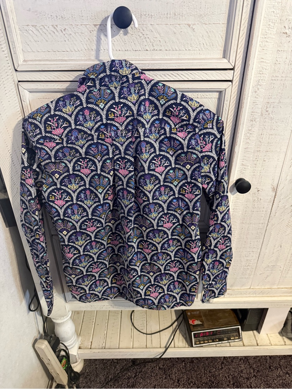 Talbots Navy Floral-Print Button Down Shirt